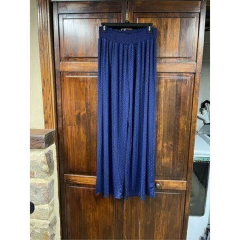 H&M Blue Printed wide leg loose fitting silk feel pants size medium